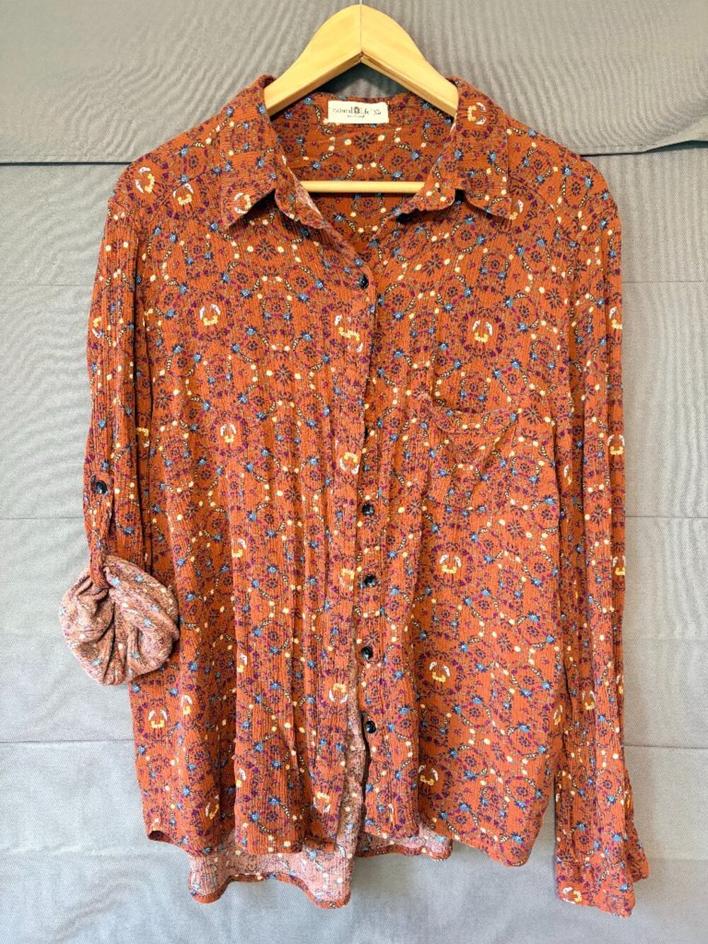 Natural Life XL Rust Floral Paisley Button Front Blouse Boho
